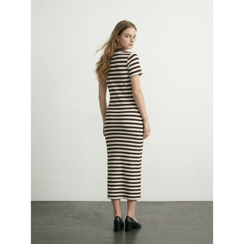 Brown Stripes Polo Bodycon Dress | Montivo Pakistan
