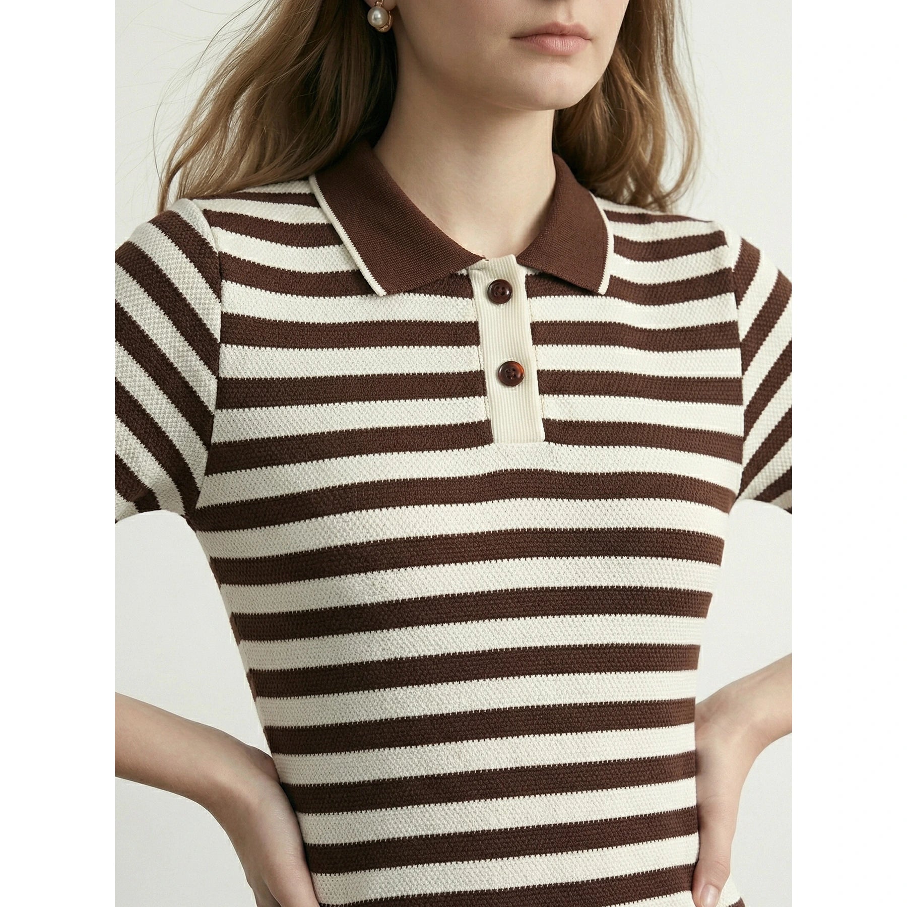 Brown Stripes Polo Bodycon Dress | Montivo Pakistan