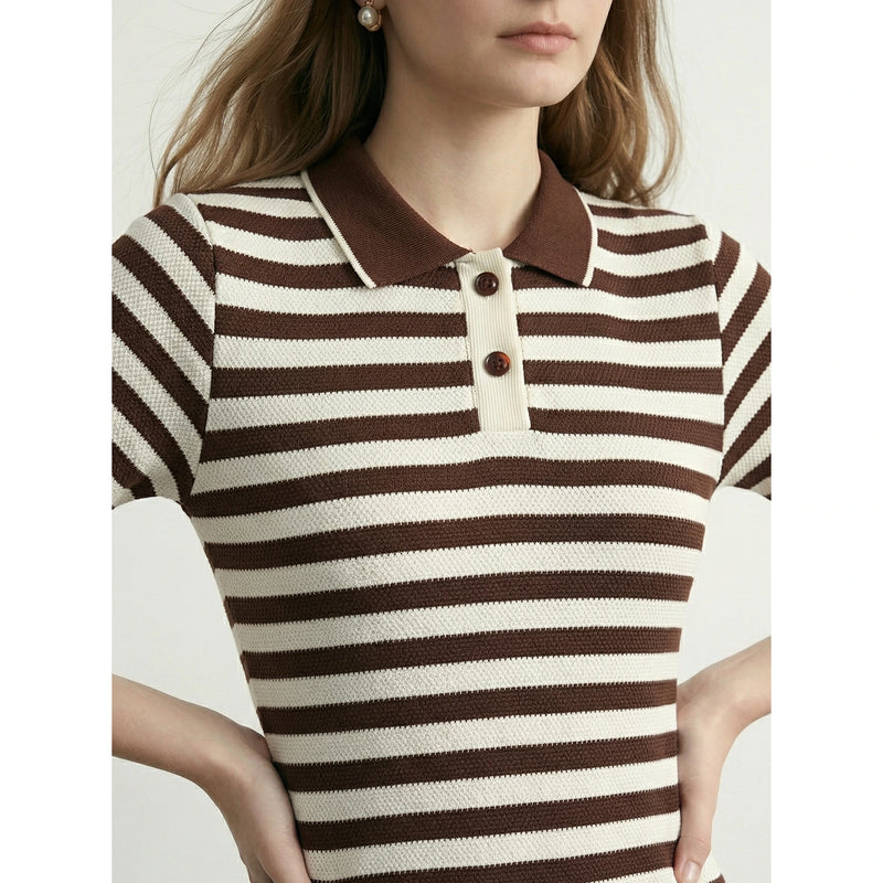 Brown Stripes Polo Bodycon Dress | Montivo Pakistan
