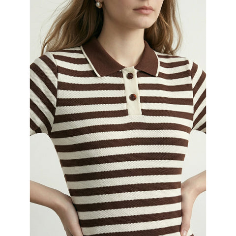 Brown Stripes Polo Bodycon Dress | Montivo Pakistan