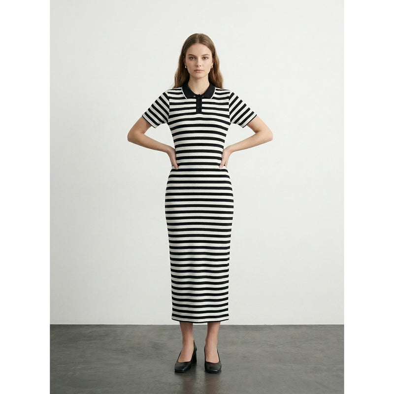 Black Stripes Polo Bodycon Dress | Montivo Pakistan