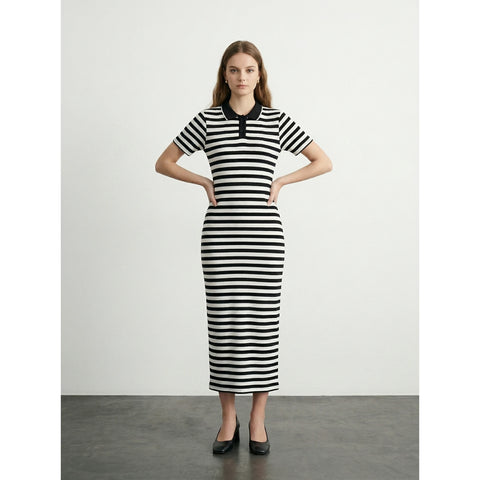 Black Stripes Polo Bodycon Dress | Montivo Pakistan