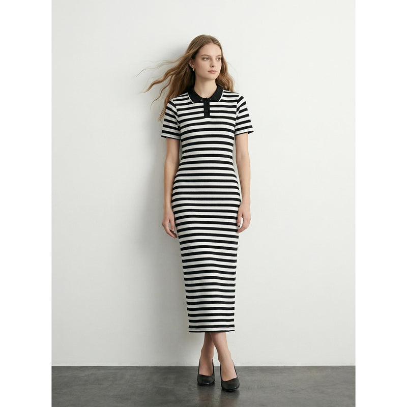 Black Stripes Polo Bodycon Dress | Montivo Pakistan
