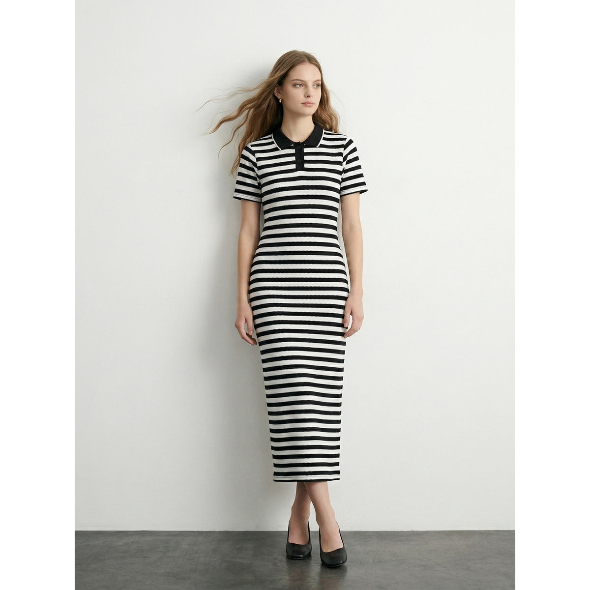 Black Stripes Polo Bodycon Dress | Montivo Pakistan