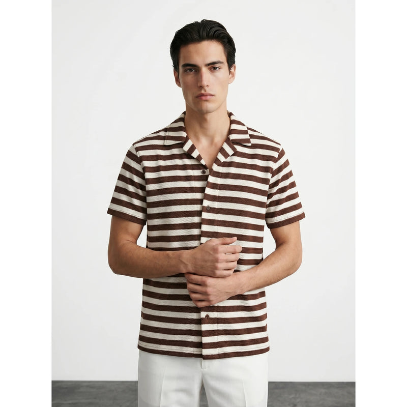 Brown Stripes Cuban Shirt | Montivo Pakistan