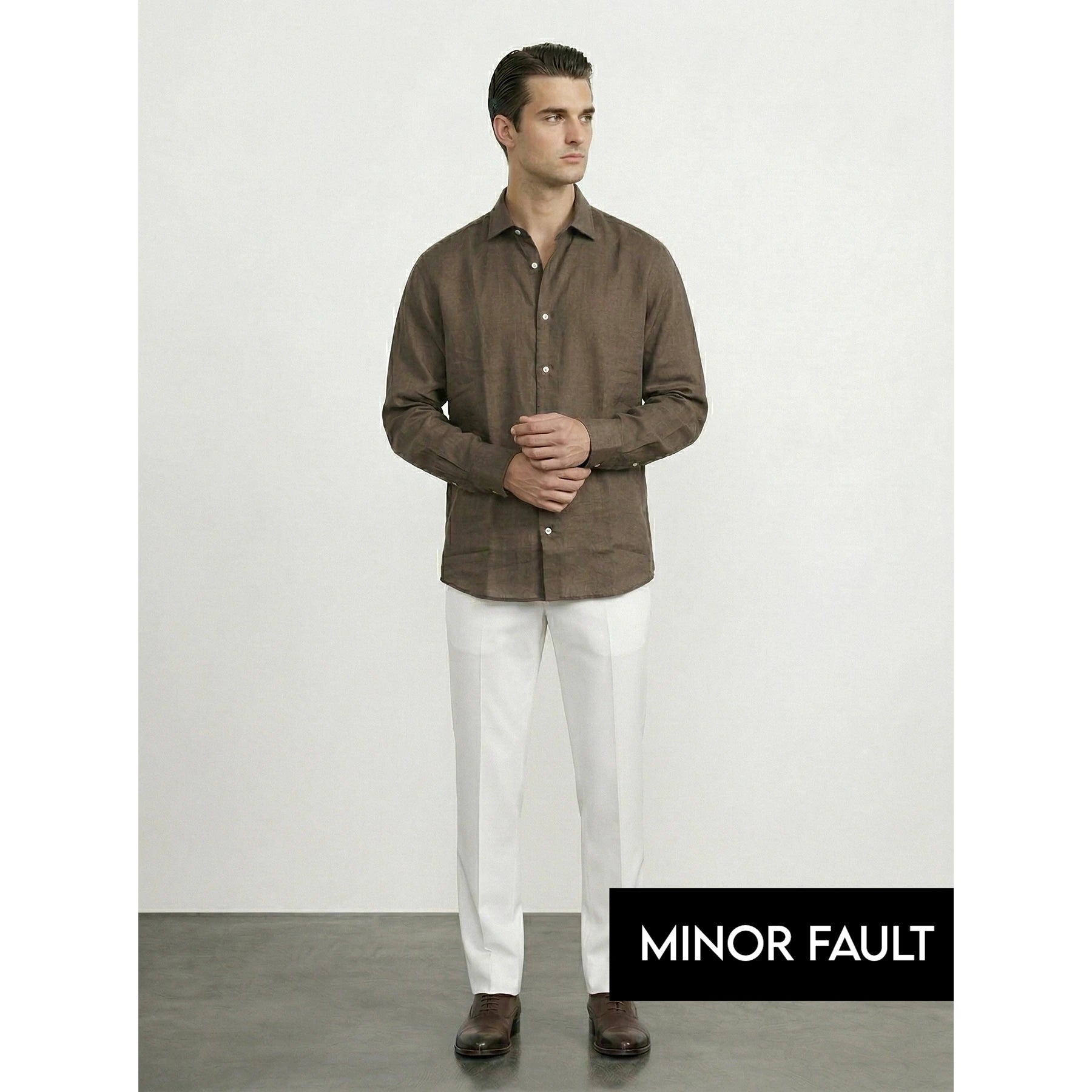 (Minor Fault) Brown Irish Linen Oversized Shirt | Montivo Pakistan