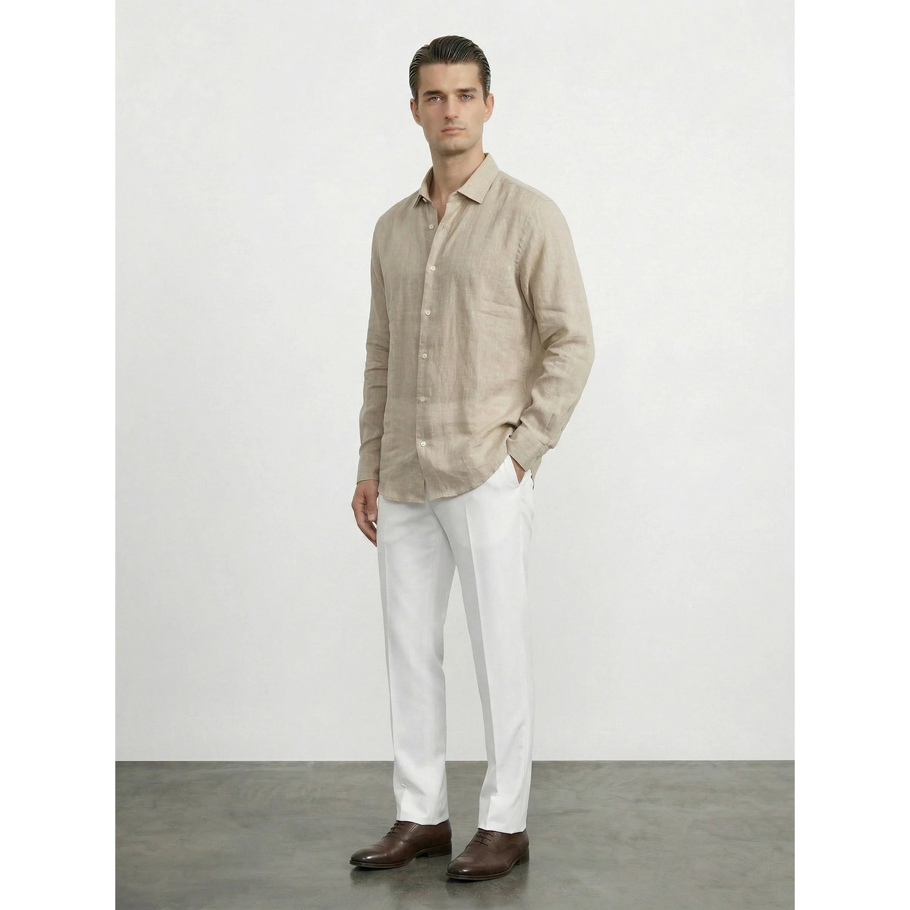 Beige Irish Linen Oversized Shirt | Montivo Pakistan