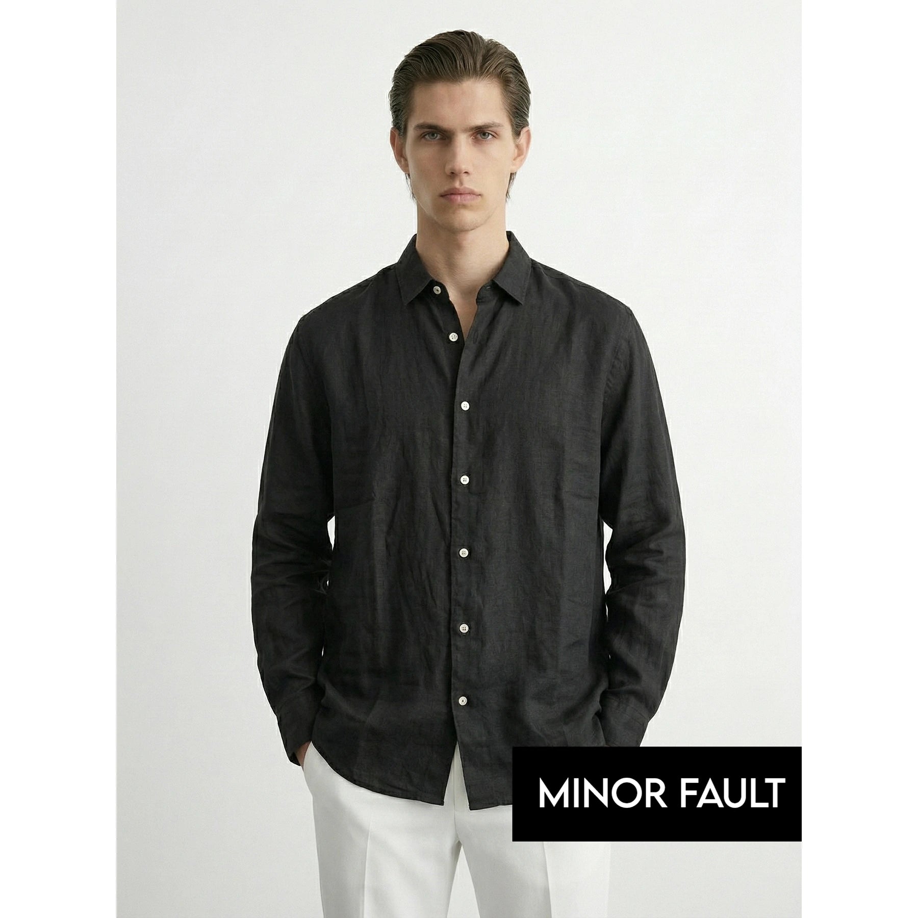 (Minor Fault) Black Linen Oversized Shirt | Montivo Pakistan