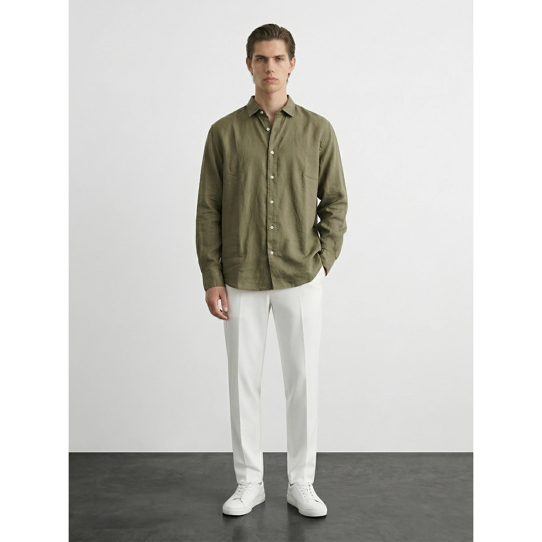 Olive Linen Oversized Shirt | Montivo Pakistan