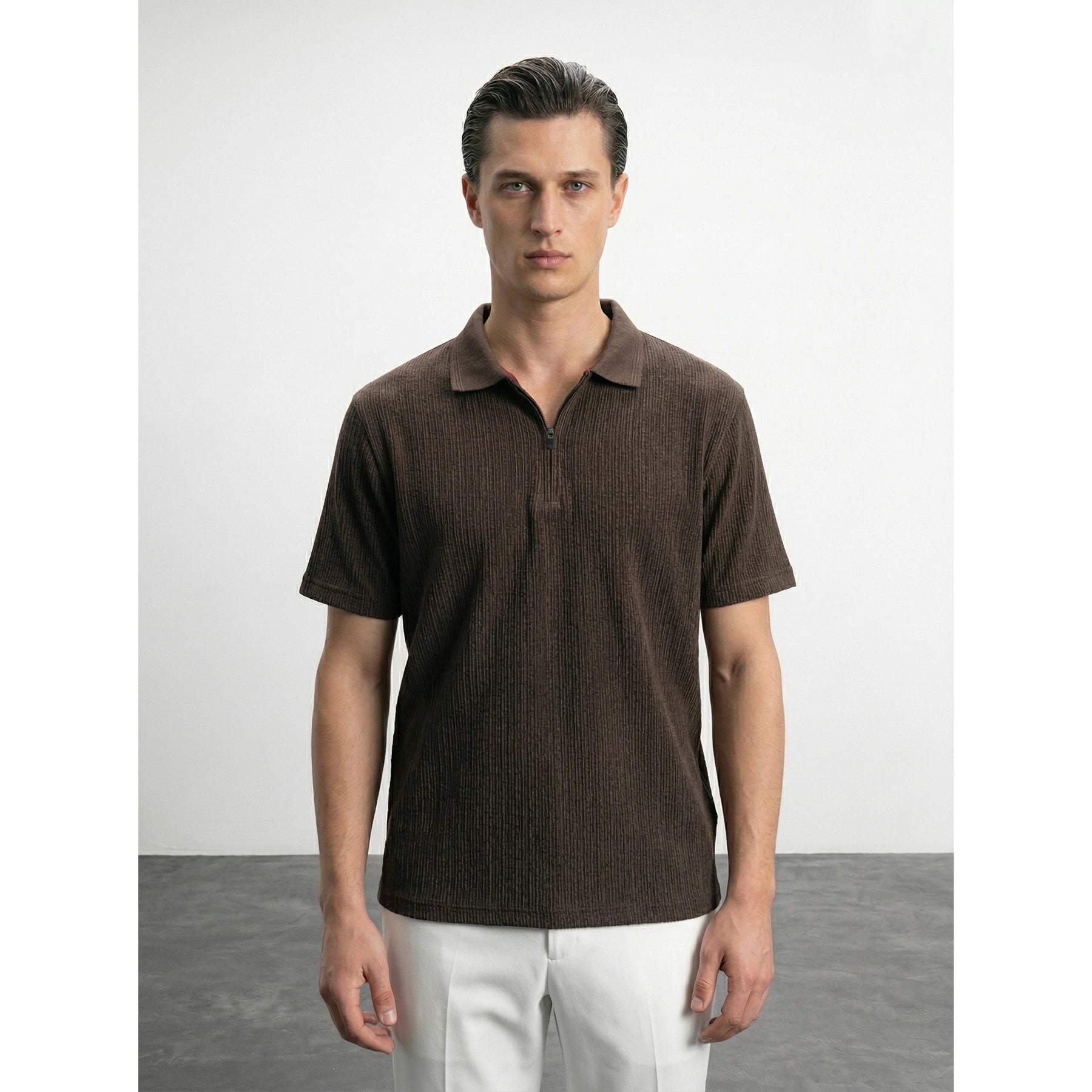 Brown Textured Half Sleeves Polo | Montivo Pakistan