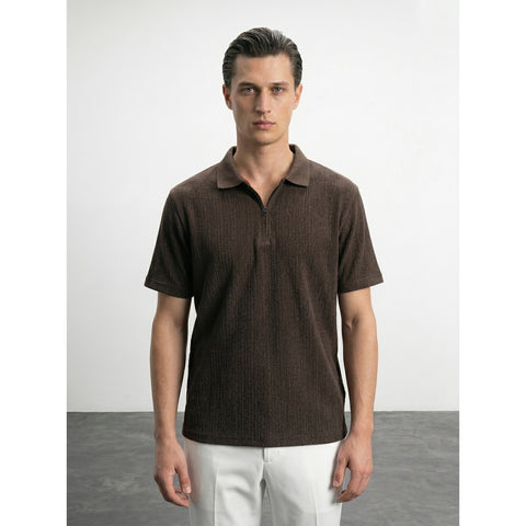 Brown Textured Half Sleeves Polo | Montivo Pakistan