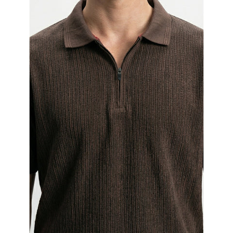 Brown Textured Half Sleeves Polo | Montivo Pakistan