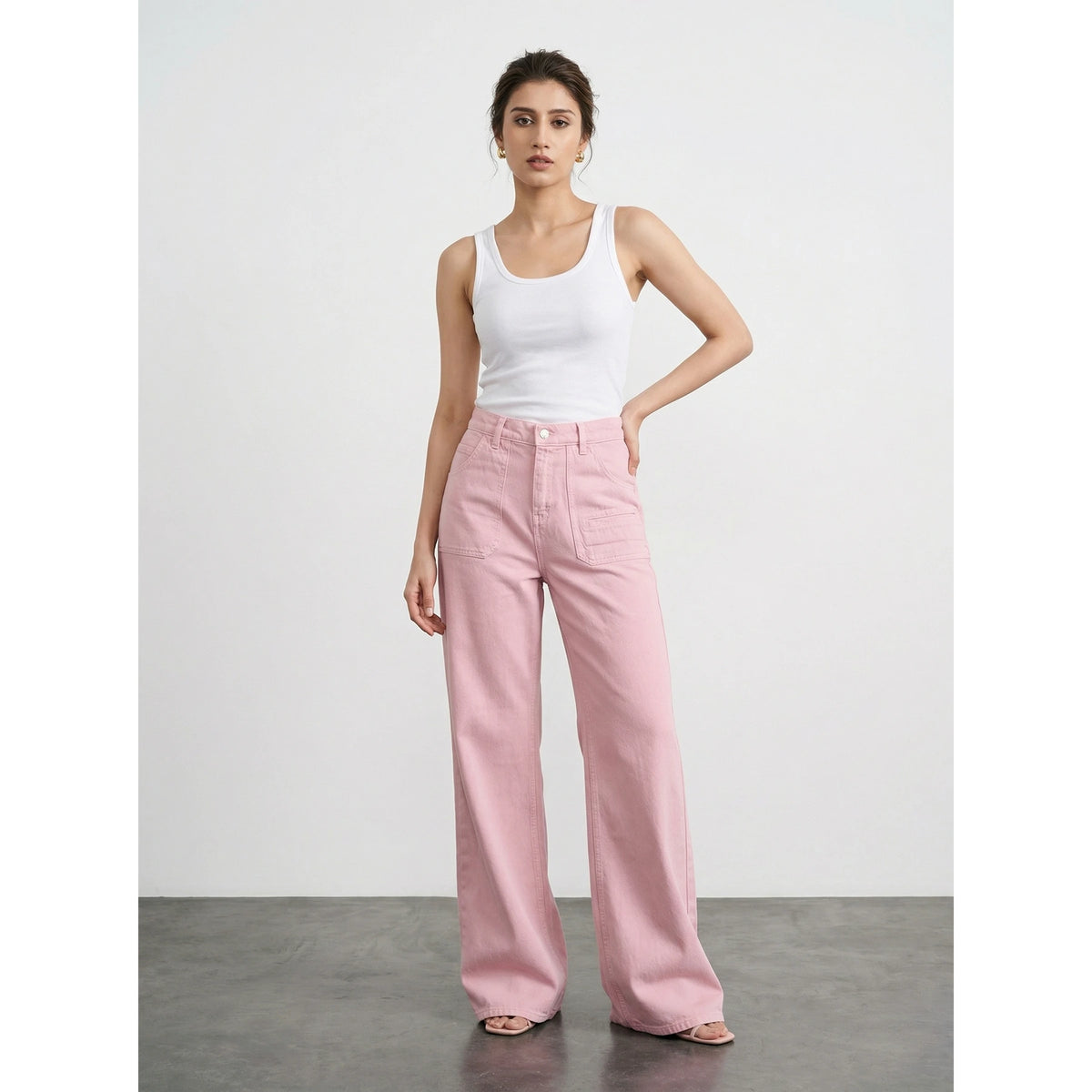 Baby Pink Wide Leg Jeans | Montivo Pakistan