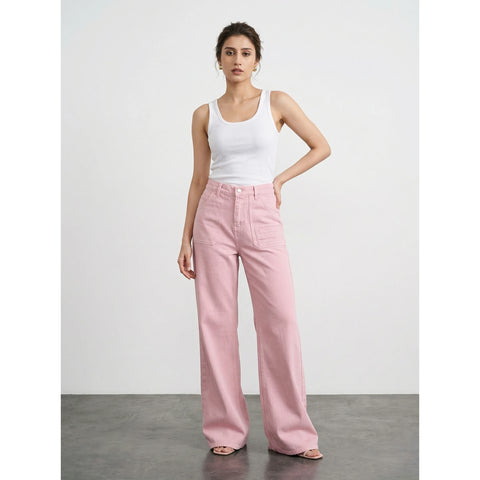 Baby Pink Wide Leg Jeans | Montivo Pakistan