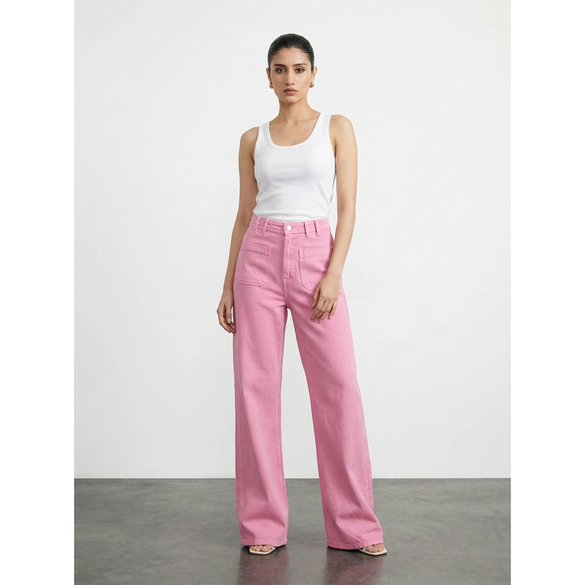 Pink Pockets Wide Leg Jeans | Montivo Pakistan