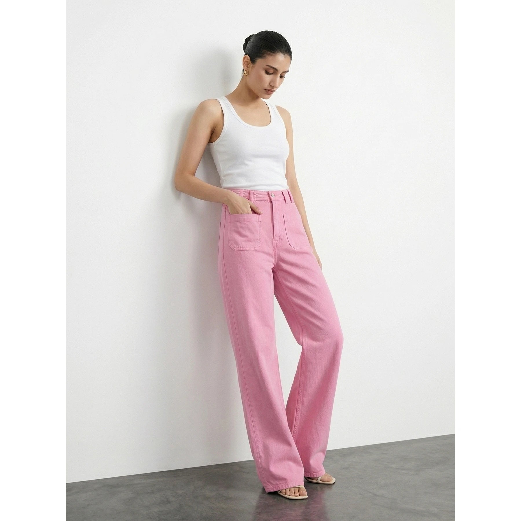 Pink Pockets Wide Leg Jeans | Montivo Pakistan
