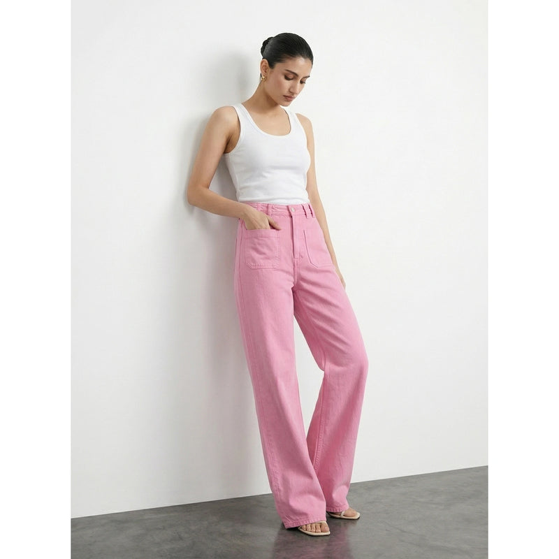 Pink Pockets Wide Leg Jeans | Montivo Pakistan