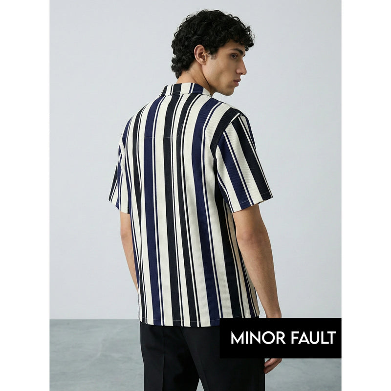 (Minor Fault) Blue Stripes Cuban Shirt | Montivo Pakistan