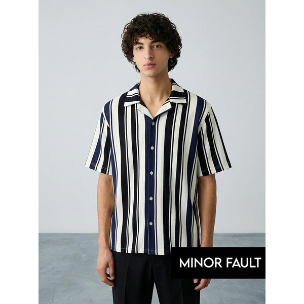 (Minor Fault) Blue Stripes Cuban Shirt | Montivo Pakistan