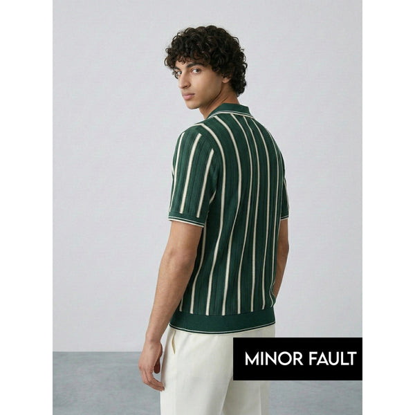 (Minor Fault) Green Stripes Jhonny Collar Polo | Montivo Pakistan