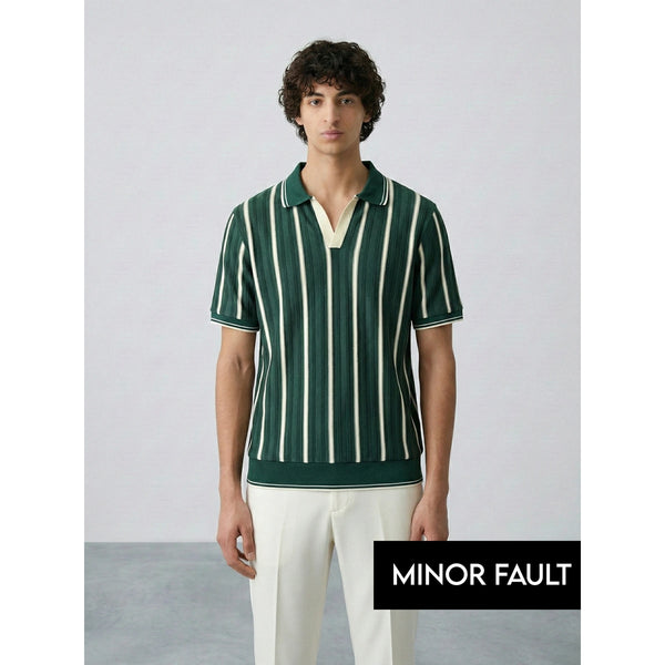 (Minor Fault) Green Stripes Jhonny Collar Polo | Montivo Pakistan