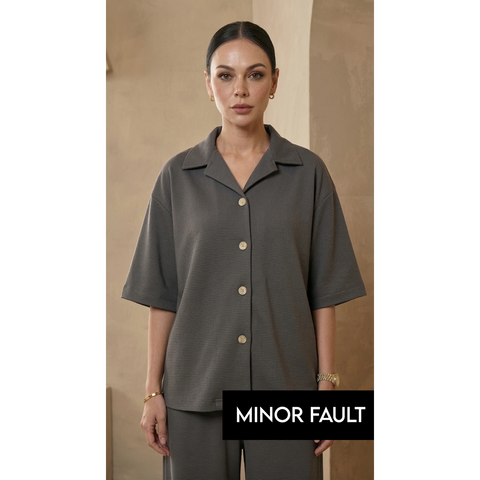 (Minor Fault) Steel Grey Waffle Cuban Collar Shirt | Montivo Pakistan