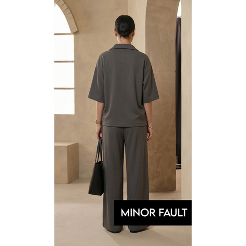 (Minor Fault) Steel Grey Waffle Cuban Collar Shirt | Montivo Pakistan