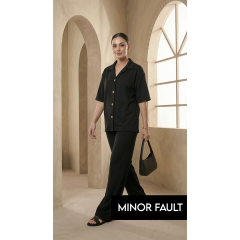 (Minor Fault) Black Waffle Wide Leg Trousers | Montivo Pakistan