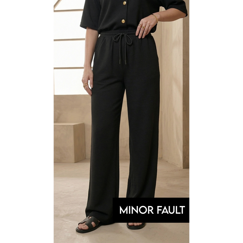 (Minor Fault) Black Waffle Wide Leg Trousers | Montivo Pakistan