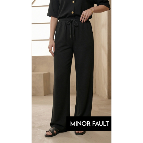 (Minor Fault) Black Waffle Wide Leg Trousers | Montivo Pakistan
