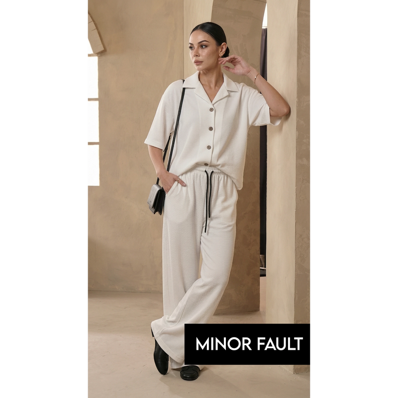 (Minor Fault) White Waffle Wide Leg Trousers | Montivo Pakistan