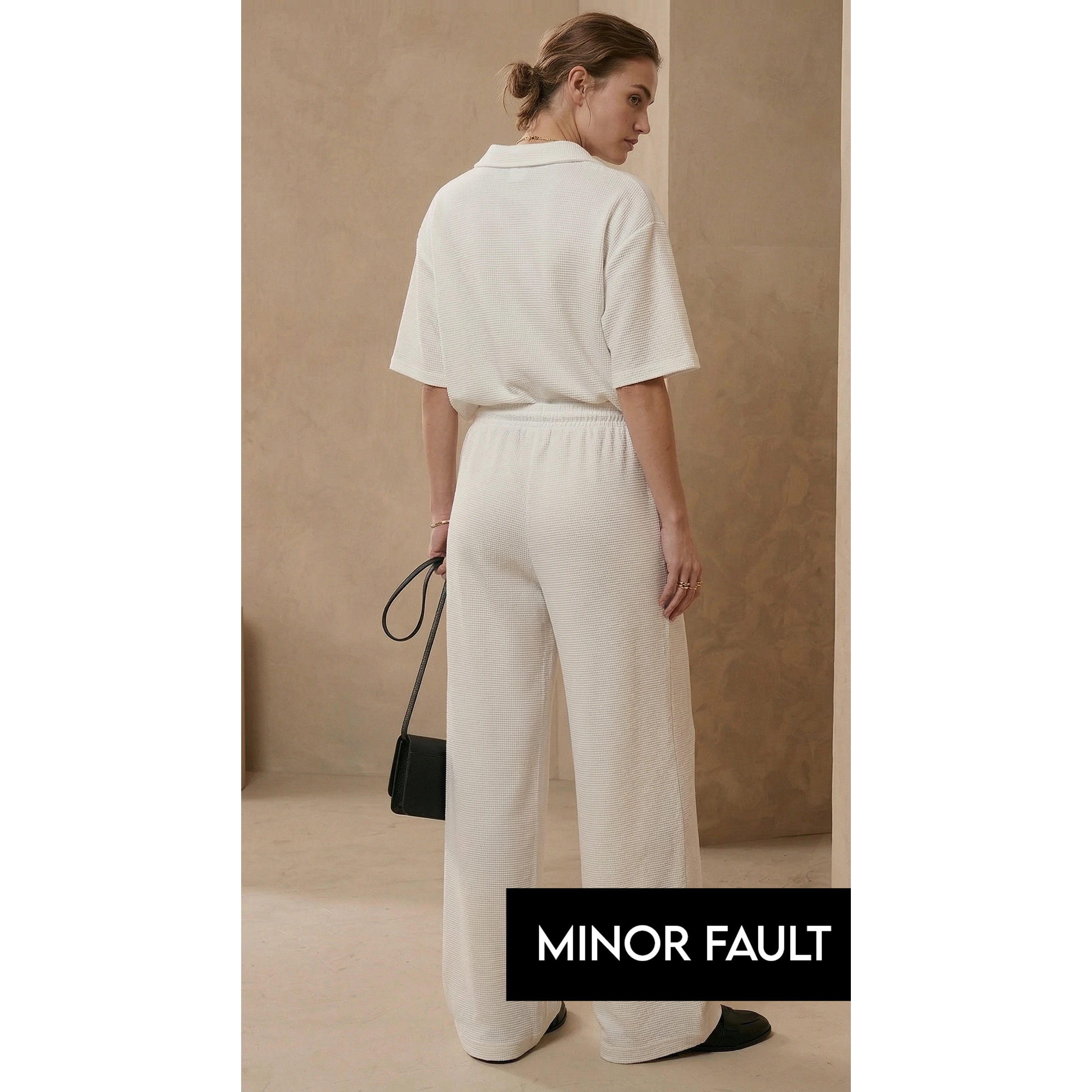 (Minor Fault) White Waffle Wide Leg Trousers | Montivo Pakistan