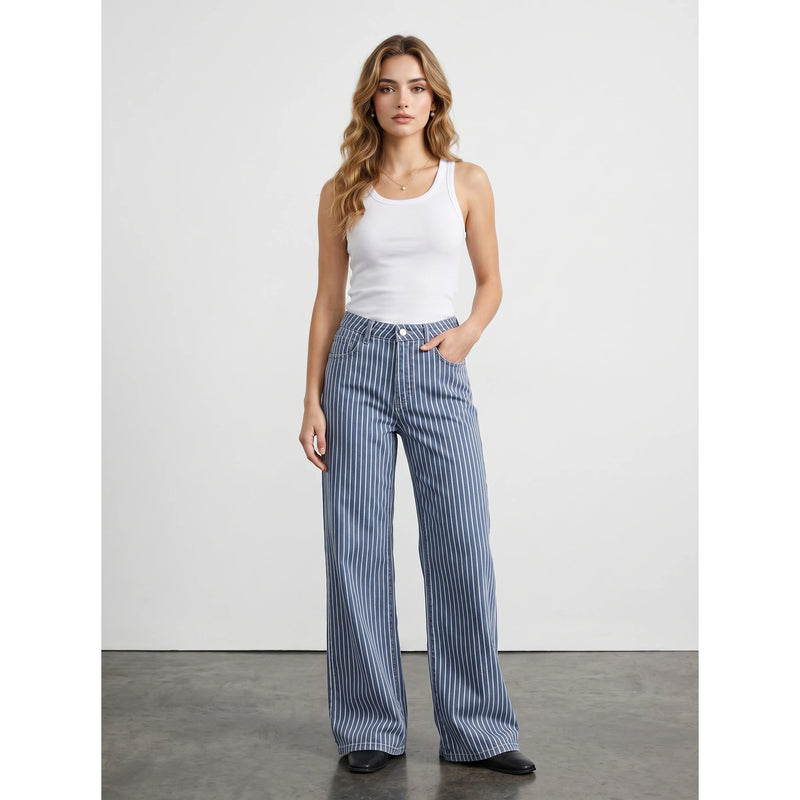 Blue Stripes Wide Leg Jeans | Montivo Pakistan