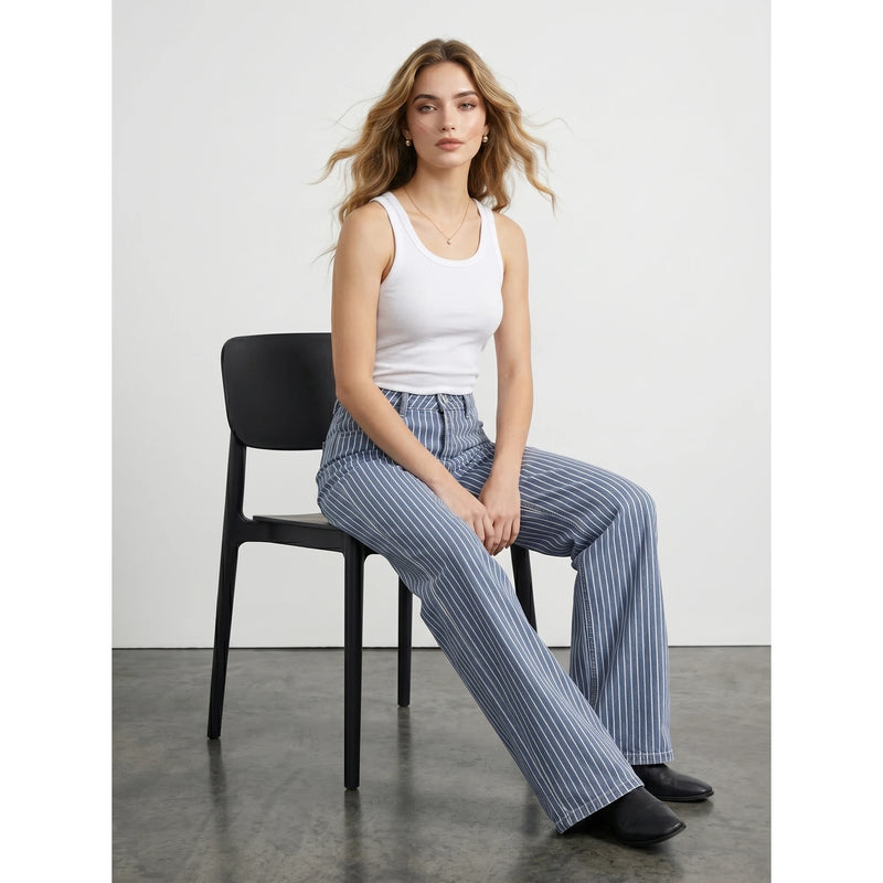Blue Stripes Wide Leg Jeans | Montivo Pakistan