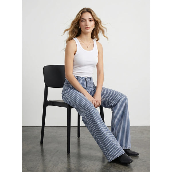 Blue Stripes Wide Leg Jeans | Montivo Pakistan