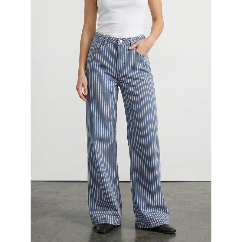 Blue Stripes Wide Leg Jeans | Montivo Pakistan
