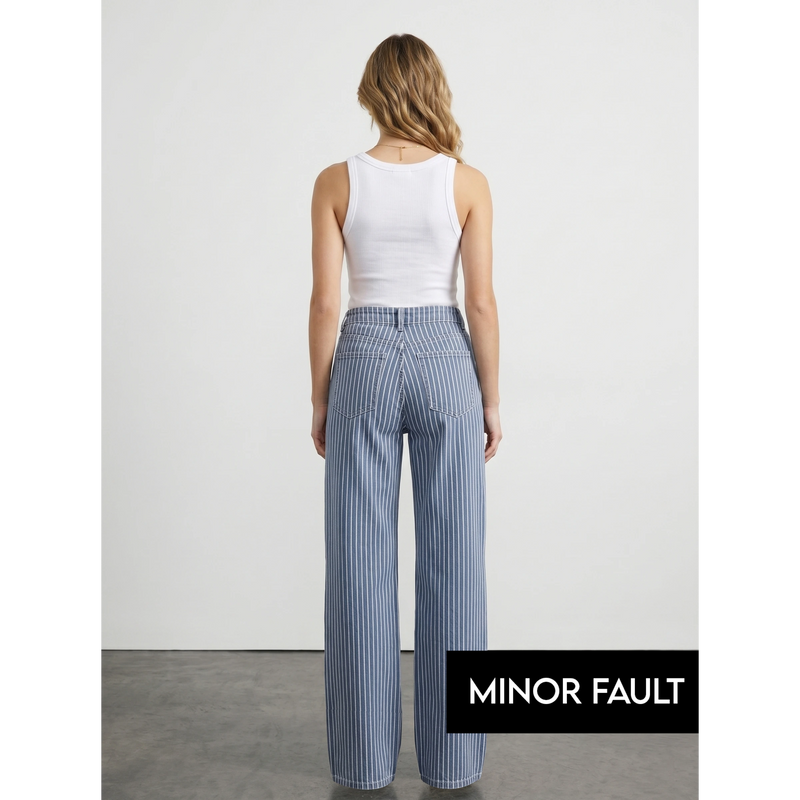 (Minor Fault) Blue Stripes Wide Leg Jeans | Montivo Pakistan