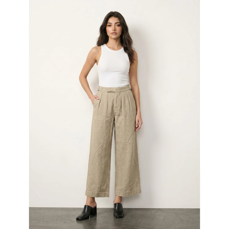Beige Linen Wide Leg Jeans | Montivo Pakistan
