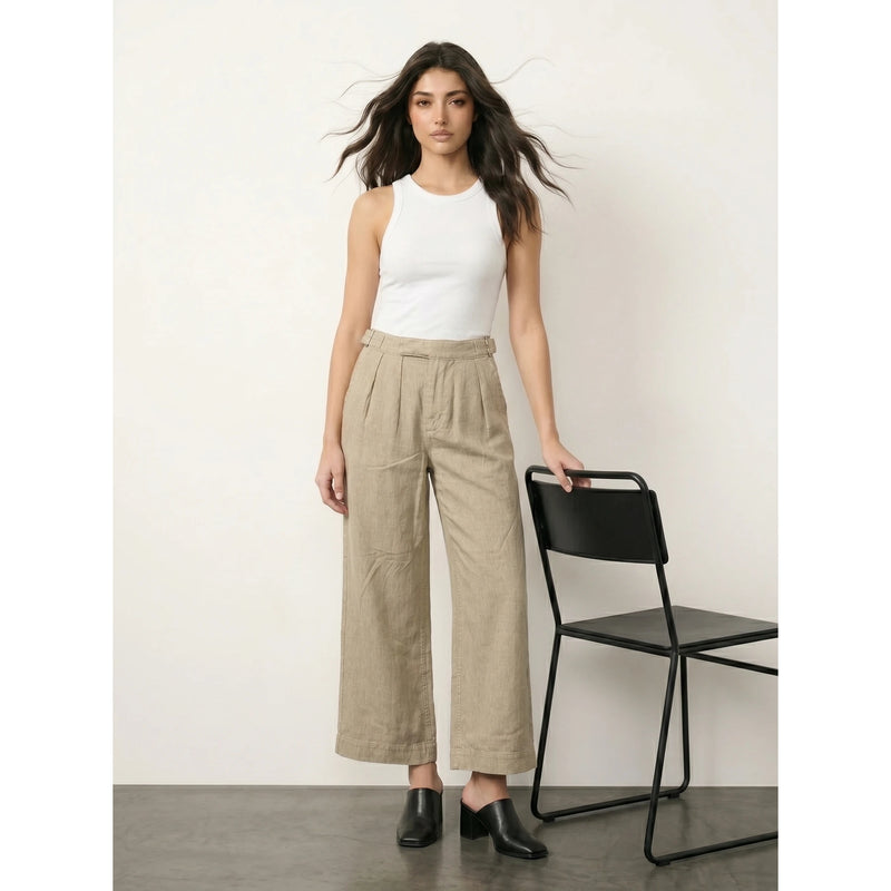 Beige Linen Wide Leg Jeans | Montivo Pakistan
