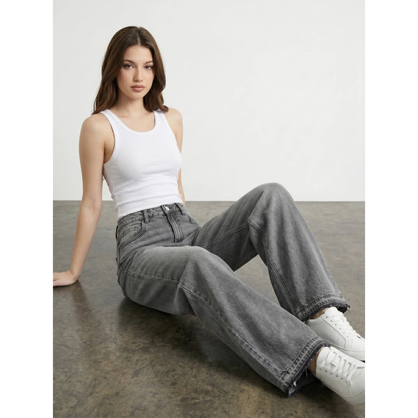 Grey Frayed Hem Wide Leg Jeans | Montivo Pakistan
