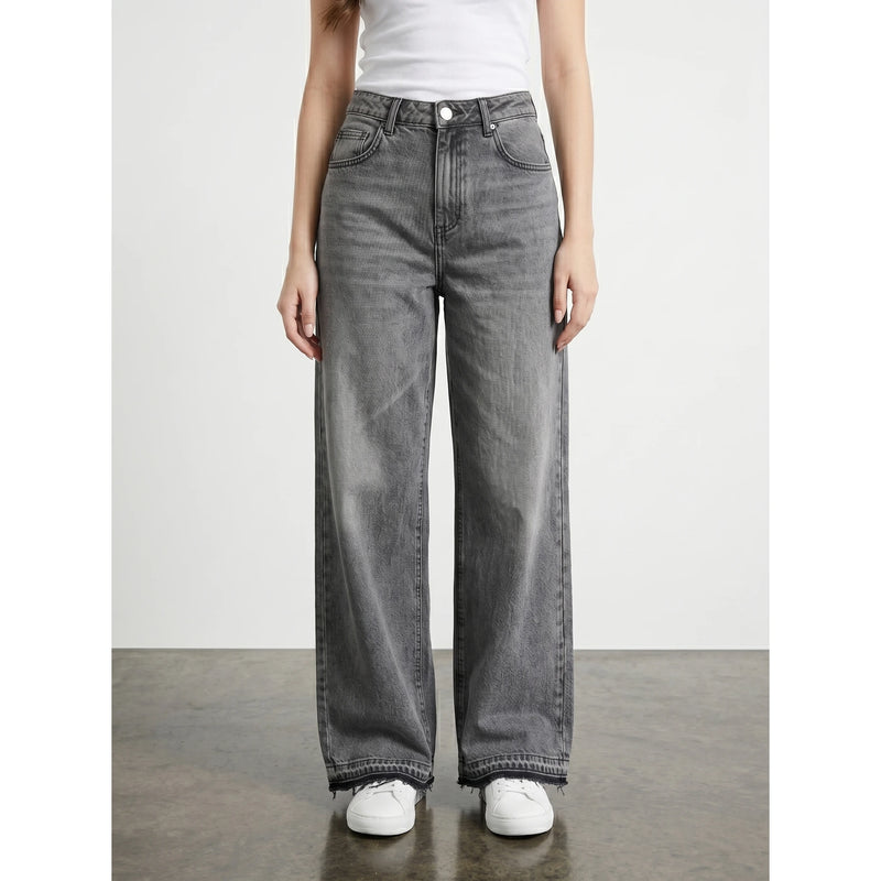 Grey Frayed Hem Wide Leg Jeans | Montivo Pakistan