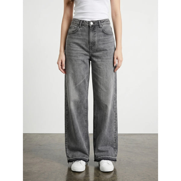 Grey Frayed Hem Wide Leg Jeans | Montivo Pakistan