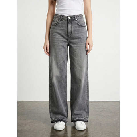 Grey Frayed Hem Wide Leg Jeans | Montivo Pakistan