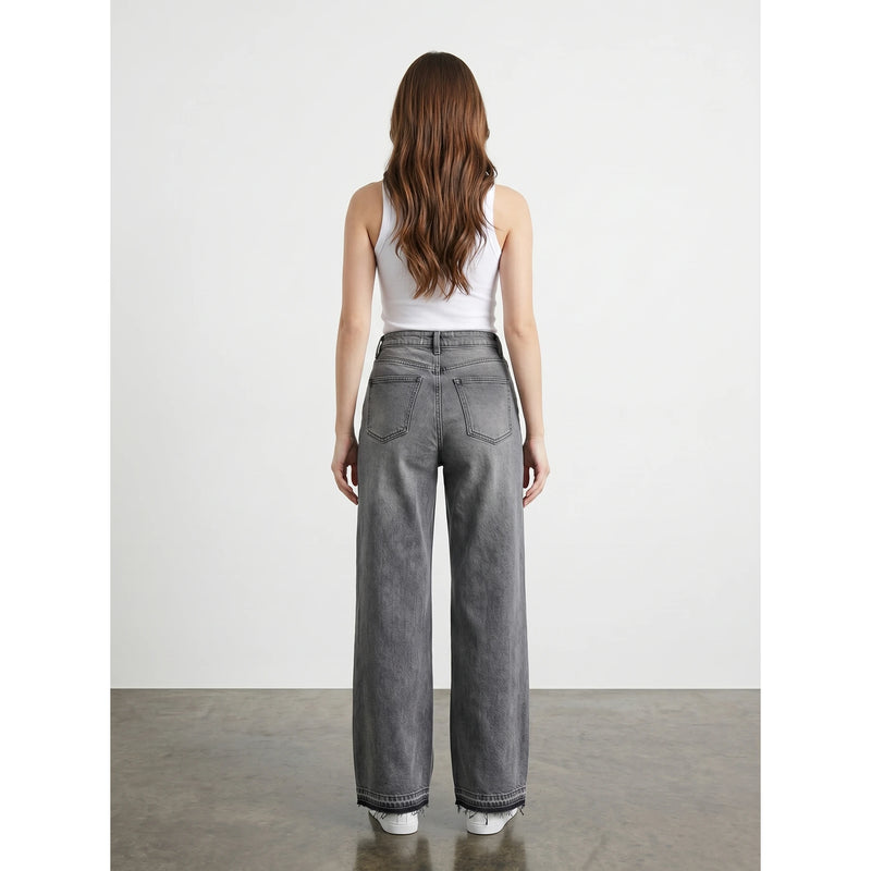 Grey Frayed Hem Wide Leg Jeans | Montivo Pakistan