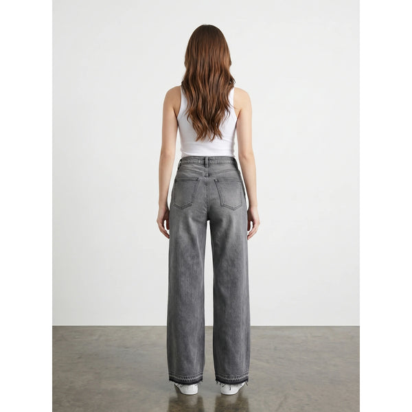 Grey Frayed Hem Wide Leg Jeans | Montivo Pakistan