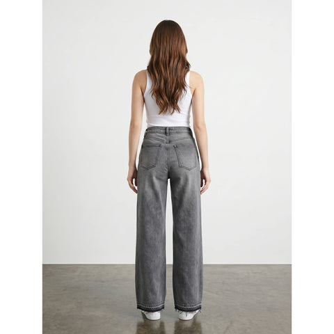 Grey Frayed Hem Wide Leg Jeans | Montivo Pakistan