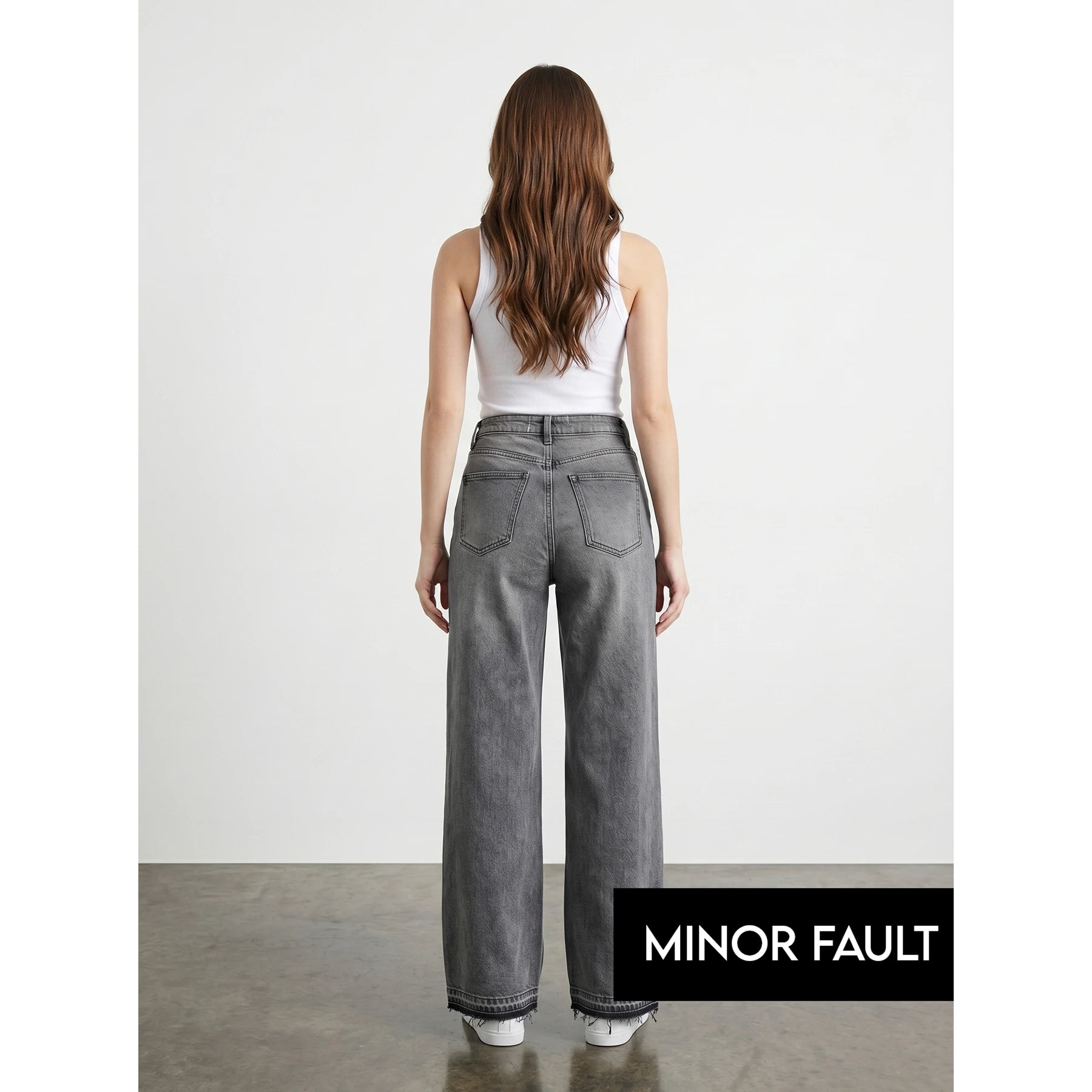 (Minor Fault) Grey Frayed Hem Wide Leg Jeans | Montivo Pakistan