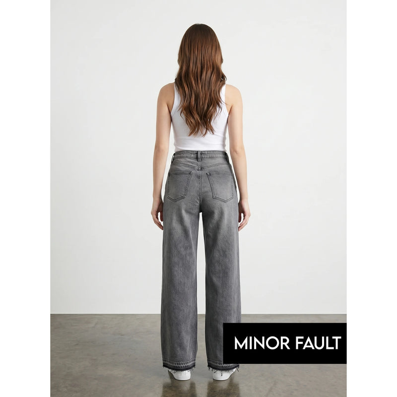 (Minor Fault) Grey Frayed Hem Wide Leg Jeans | Montivo Pakistan