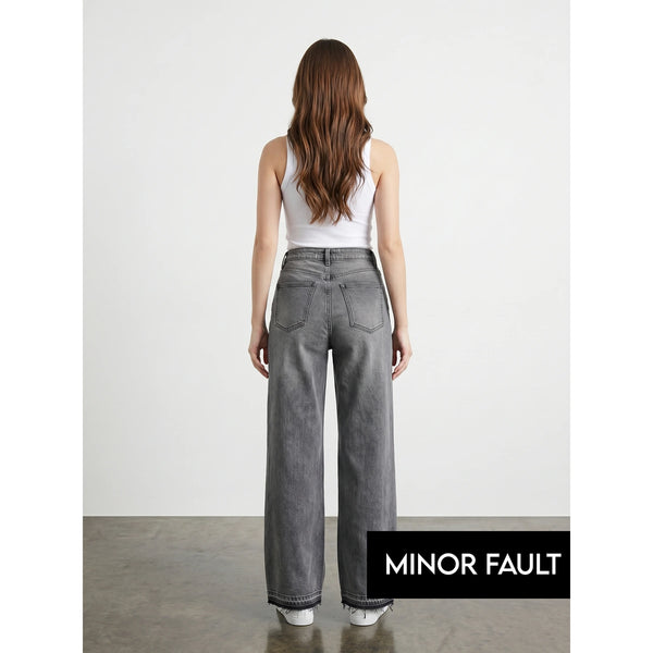(Minor Fault) Grey Frayed Hem Wide Leg Jeans | Montivo Pakistan