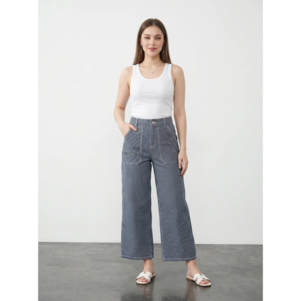 Blue Mini Stripes Cropped Wide Leg Jeans | Montivo Pakistan